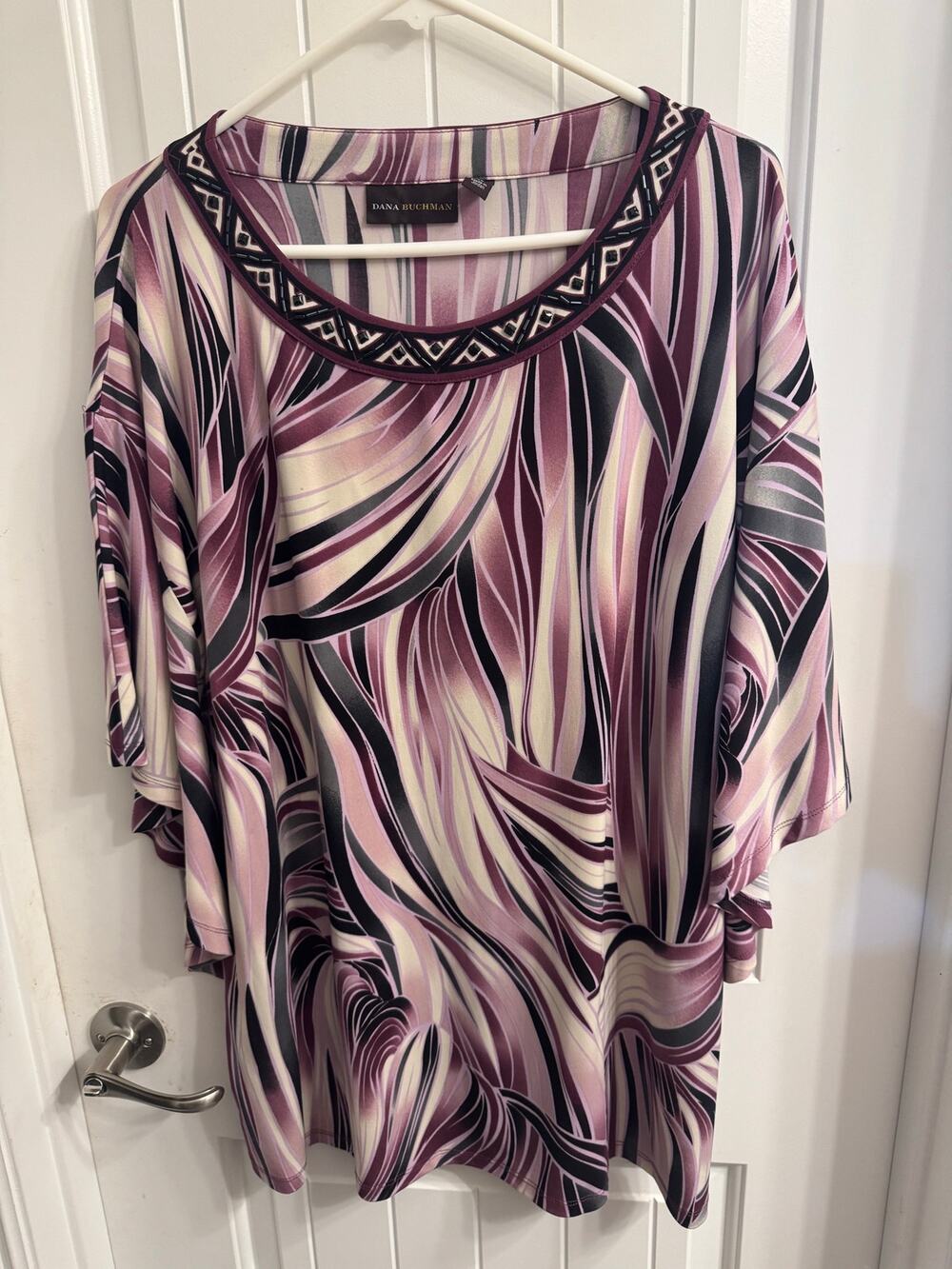 Dana Buchman XL Purple Abstract Embellished Top